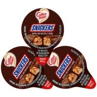 180 Snickers Chocolate Candy Coffeemate Creamer Servings. Snicker's Caramel Peanuts Chocolate Candy Bar Flavored Individual Non-Dairy Creamer Tubs, Kosher.