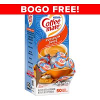 BOGO FREE Sale! Pumpkin Spice Nestle Coffee-mate seasonal, non-dairy creamer 50 count boxes for the holidays. 