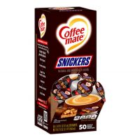 Snickers Coffee-mate Flavored Creamer Box, 50 ct. Chocolate, Nut, Caramel, Liquid Non-Dairy Coffee Creamer.