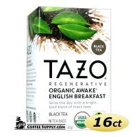 Tazo Awake English Breakfast Tea 16 ct. Box | Black Tea, Black Cherries, Caramel, Malty Flavored Hot Tea Bags.