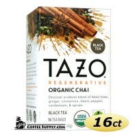 Tazo Chai Tea 16 ct. Box | Organic Black Tea, Spicy Cinnamon, Ginger, Cardamom, Clove, Star Anise Flavored Hot Tea Bags.