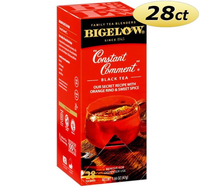 Bigelow Constant Comment Tea Bags 28 ct. Box | Orange, Sweet Spice Flavored Hot Beverage Drink. Kosher.