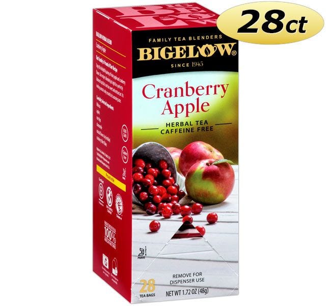 Bigelow Cranberry Apple Herb Tea Bags 28 ct. Box | Cranberries and Sweet Apples Flavored Hot Beverage Herbal Drink.
