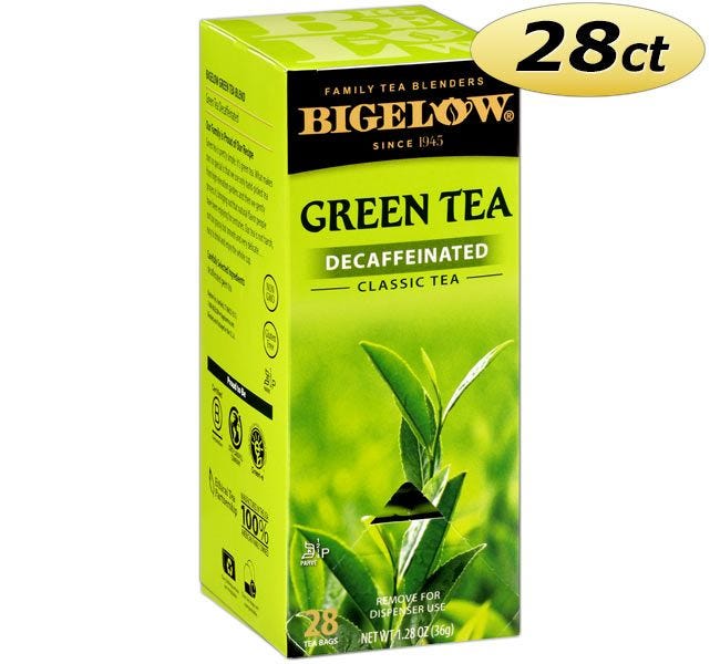 Bigelow Decaf Green Tea Bags 28 ct. Box | Naturally Decaffeinated, Natural Antioxidants Single Cup Hot Beverage Drink.