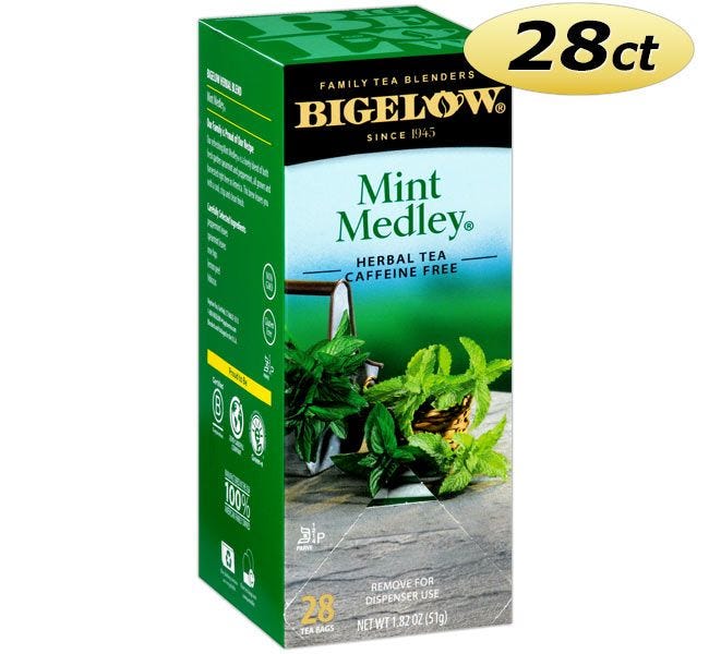 Bigelow Mint Medley Herb Tea Bags 28 ct. Box | All Natural Spearmint, Peppermint Blend, Caffeine Free, Kosher.