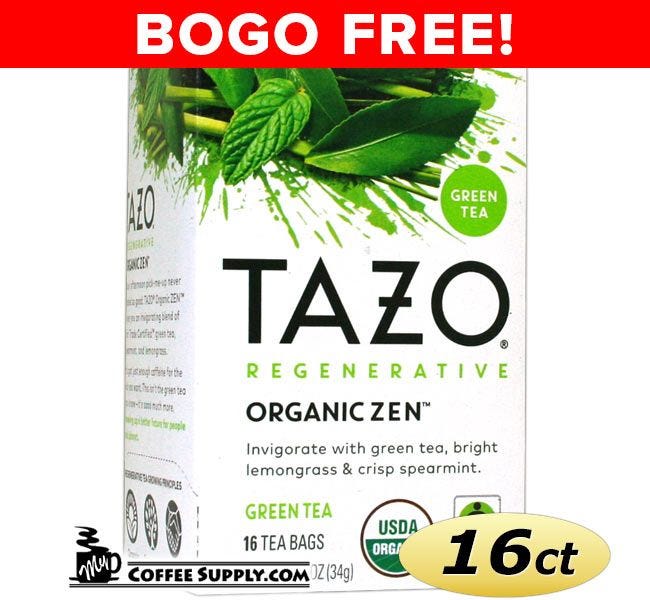 BOGO FREE Sale! Tazo Zen Tea 16 ct. Box | Green Tea, Lemon Verbena Leaves, Lemongrass, Spearmint Leaves Flavored Hot Tea Bags.