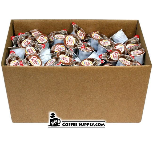 Cafe Mocha Chocolate Coffee-mate Foodservice Case. 180 count Bulk Creamers. Restaurants, Convenience Stores, Coffee Breakrooms.