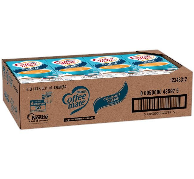 Coffee-mate Coconut Creme Creamer Case, 4 / 50 ct. Gravity Fed Dispenser Boxes