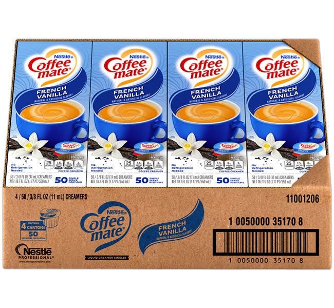 French Vanilla Coffee-mate Creamer | Kosher Nestle flavored coffee creamer tubs. Gluten Free. Lactose Free.