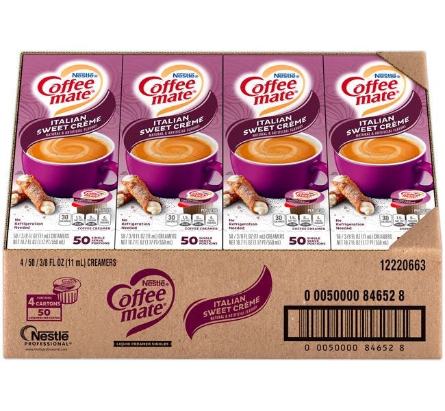 Coffee-mate Italian Sweet Creme Creamer Case, 4 / 50 ct. Gravity Fed Dispenser Boxes