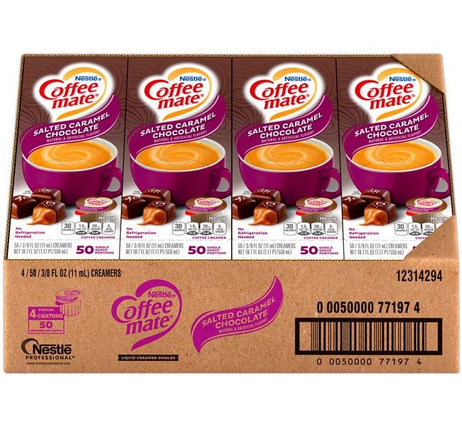 Coffee-mate Salted Caramel Chocolate Creamer Case, 4 / 50 ct. Gravity Fed Dispenser Boxes