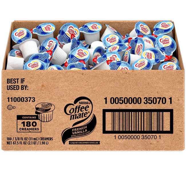 French Vanilla Carnation CoffeeMate Liquid Creamers - 180 Count Bulk Case