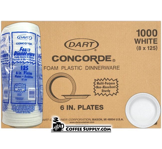 Dart Concorde 6 Inch White Styrofoam Plates 1,000/Case, 6PWC