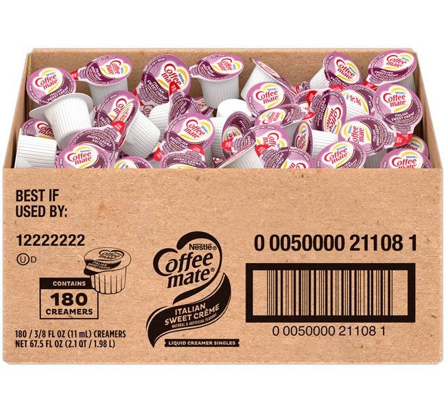 Italian Sweet Creme Coffee-mate 180 count case FoodService, Restaurants, Table Top Singles, Kosher.