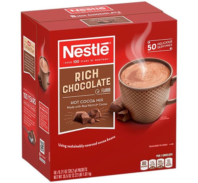 Nestle Rich Chocolate Hot Cocoa Mix | Kosher, 99.9% Caffeine Free, 95 mg Antioxidants, 50 Single Cup Serving Box.