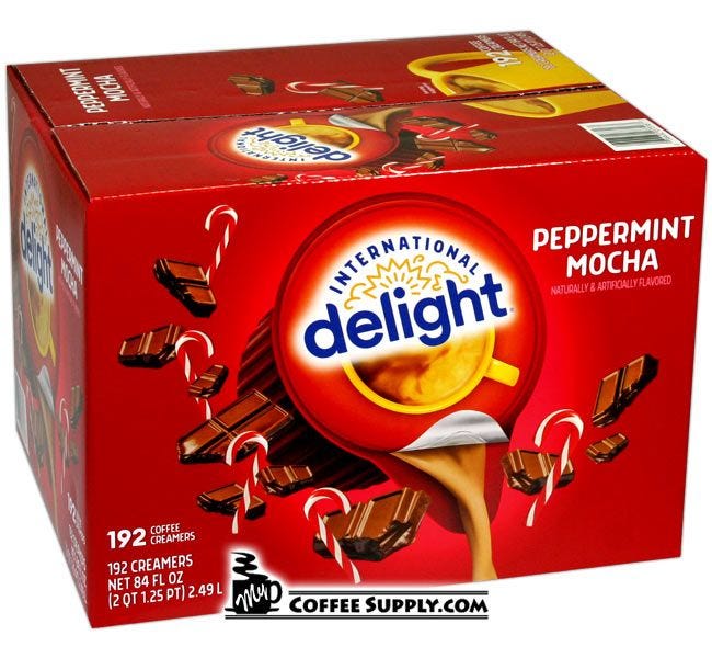 Peppermint Mocha Chocolate International Delight Coffee Creamer, Christmas Holiday Seasonal Flavored Creamers, 192 ct. Case