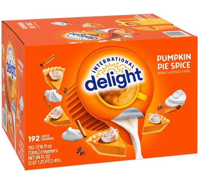 Pumpkin Pie Spice International Delight Coffee Creamer, Thanksgiving Holiday Seasonal Flavored Creamers, 192 ct. Case