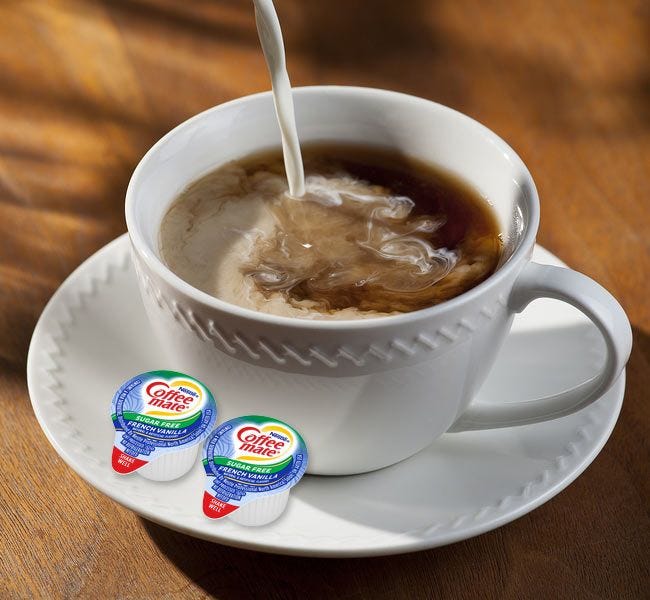 Sugar Free French Vanilla Coffee-mate Cup of Coffee, Non-Dairy Creamer, Gluten Free, Lactose Free