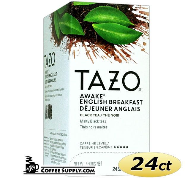 Tazo Awake English Breakfast Tea 24 ct. Box | Black Tea, Black Cherries, Caramel, Malty Flavored Hot Tea Bags.