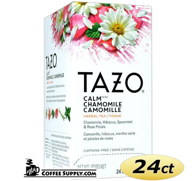 Tazo Calm Chamomile Tea 24 ct. Box | Herbal Tea, Chamomile, Hibiscus, Spearmint, Rose, Lemongrass, Blackberry, Peppermint, Sarsaparilla, Licorice Flavors.