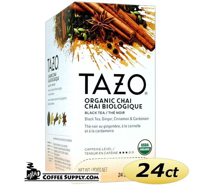 Tazo Chai Tea 24 ct. Box | Organic Black Tea, Spicy Cinnamon, Ginger, Cardamom, Clove, Star Anise Flavored Hot Tea Bags.