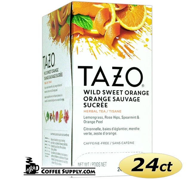 Tazo Wild Sweet Orange Tea 24 ct. Box | Herbal Tea, Lemon, Blackberry, Rose, Spearmint, Ginger, Orange Flavored Hot Tea Bags.