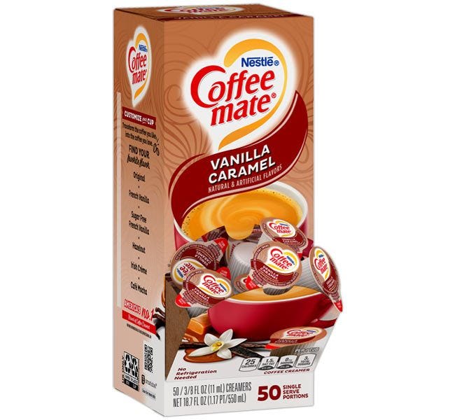 Vanilla Caramel Nestle Coffee-mate Liquid Flavored Creamer Single Tubs