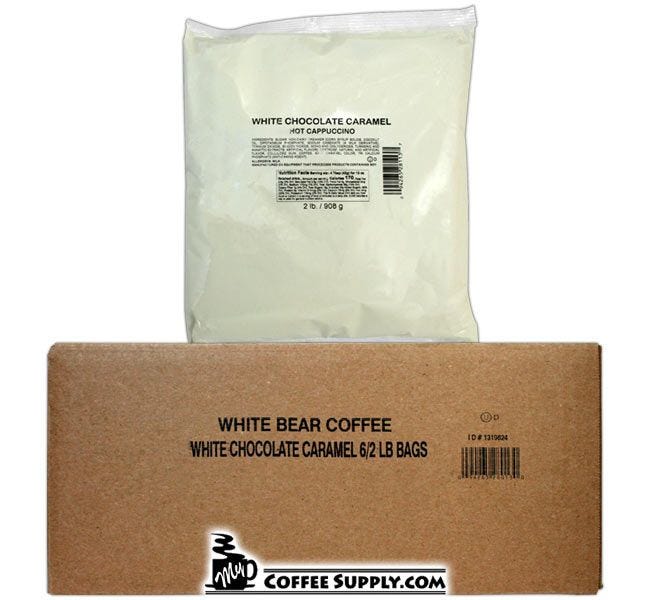 White Chocolate Caramel Cappuccino Mix Bulk Case | 6 / 2 lb. Bags, Food Service, Convenience Store, Restaurant Beverage Machine Hoppers.