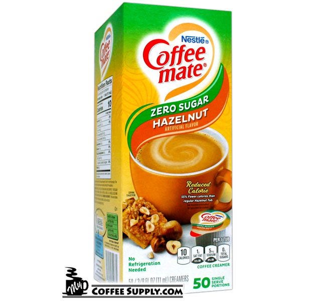 Coffee-mate Zero Sugar Free Hazelnut Non-Dairy Creamer 50 count Box Dispenser | Nestle Lactose Free Creamer, Kosher. 